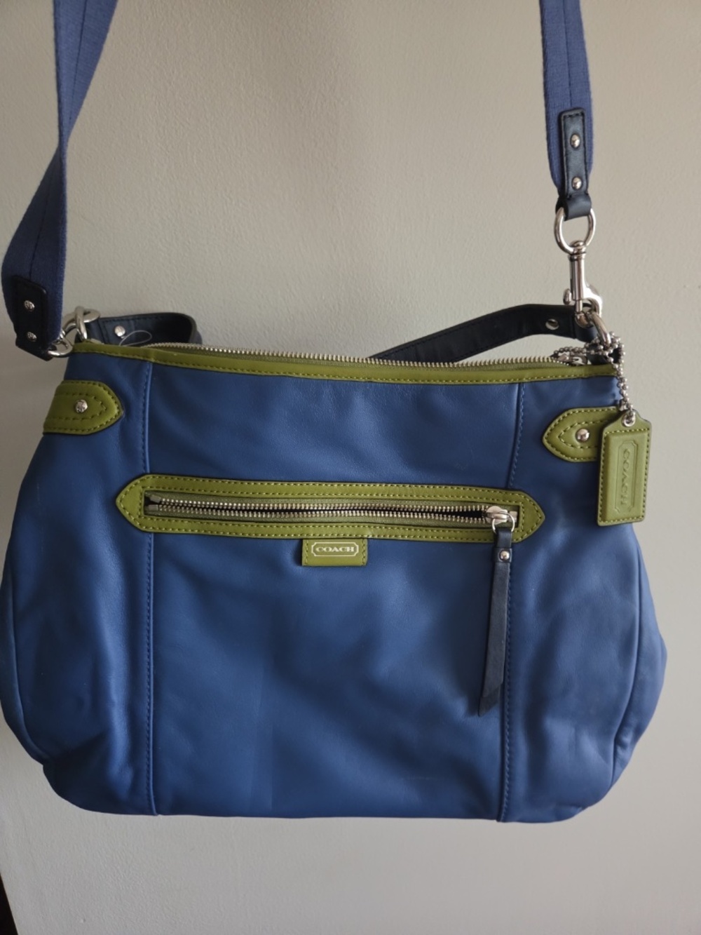 Coach Daisy Spectator Blue Olive Green Leather Crossbody Bag Minimalist